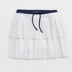 White Pleated Tiered Tennis Skort with Navy Waistband